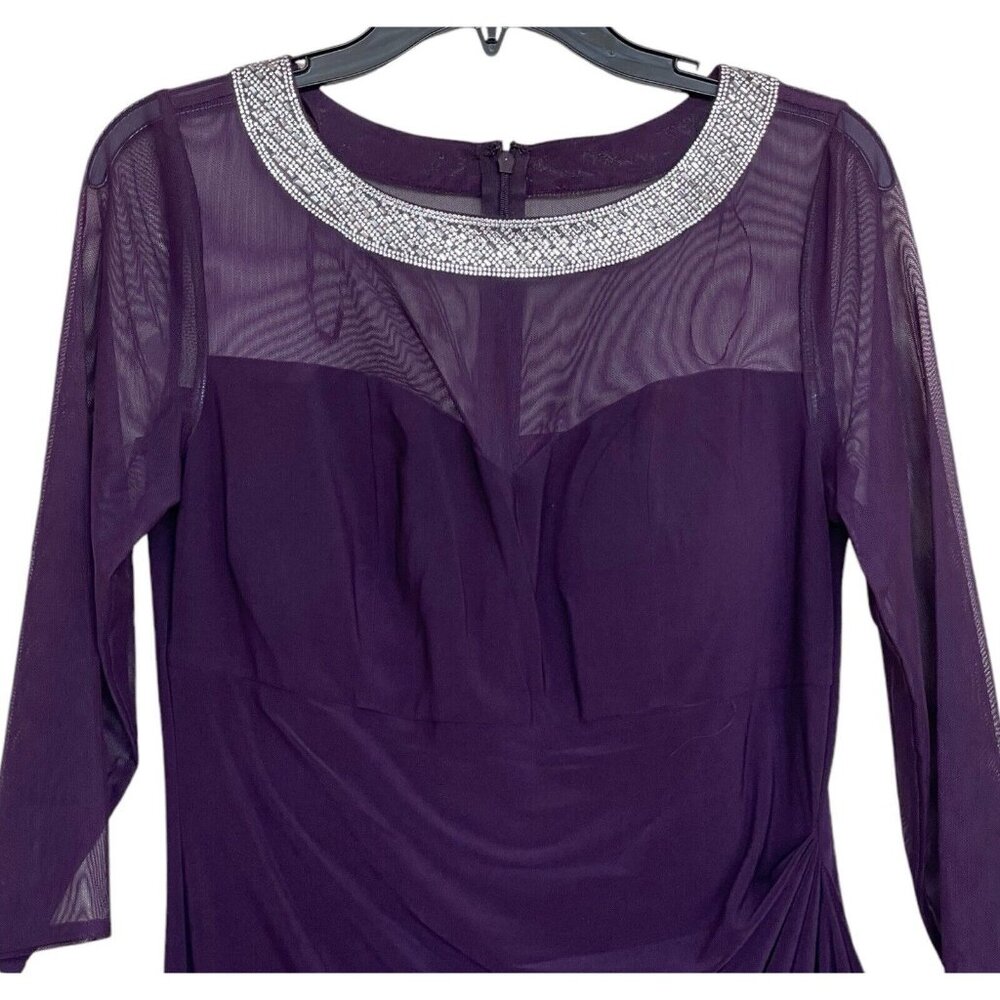 Alex Evening Dress Womens Size 8‎ Purple Rhinestone Embellished Ruched Ruffle - Picture 2 of 8